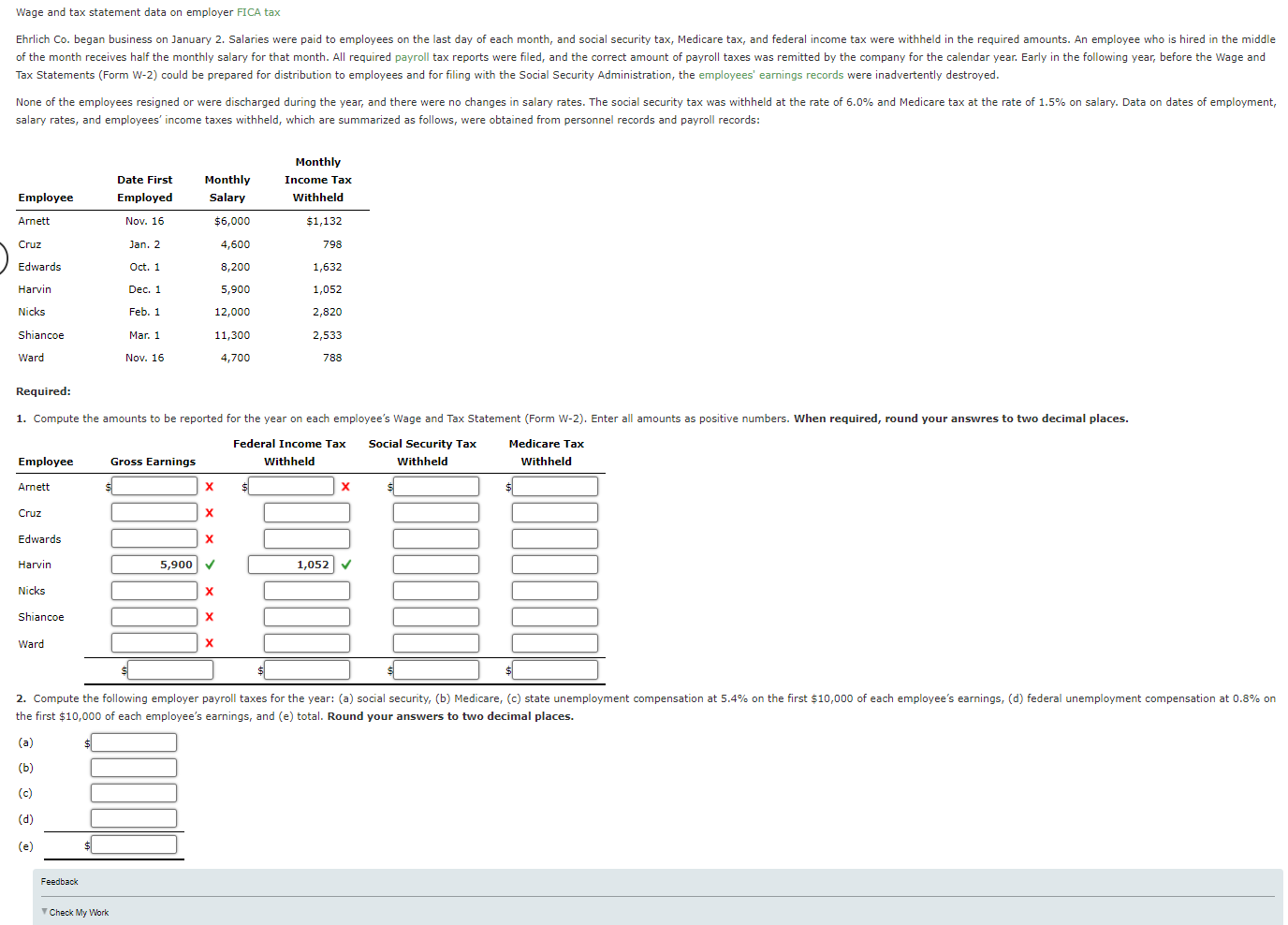 Need help Wage and tax statement data on employer FICA tax