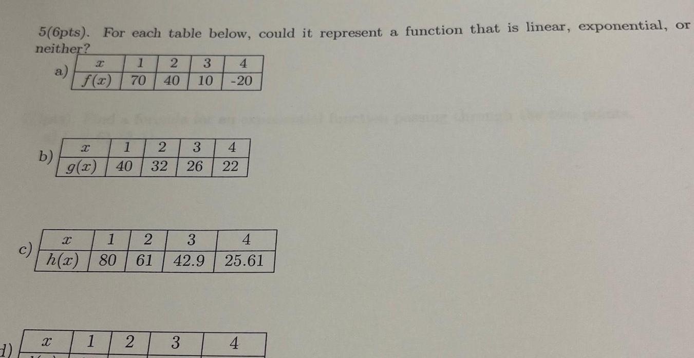  1 c 5 6pts For each table below could it represent