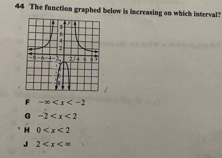  44 The function graphed below is increasing on which interval y