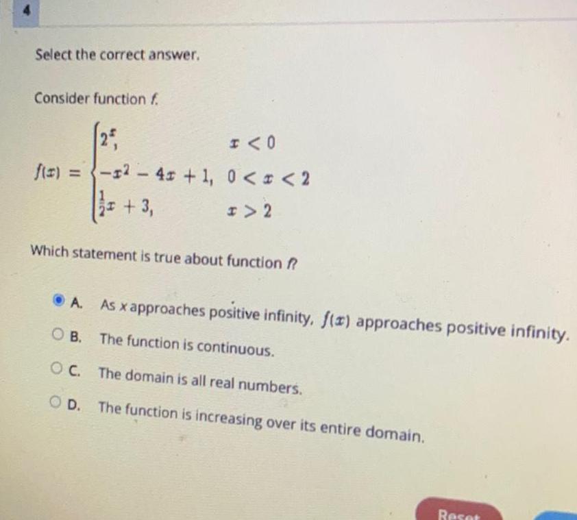  Select the correct answer Consider function f 25 f x 1