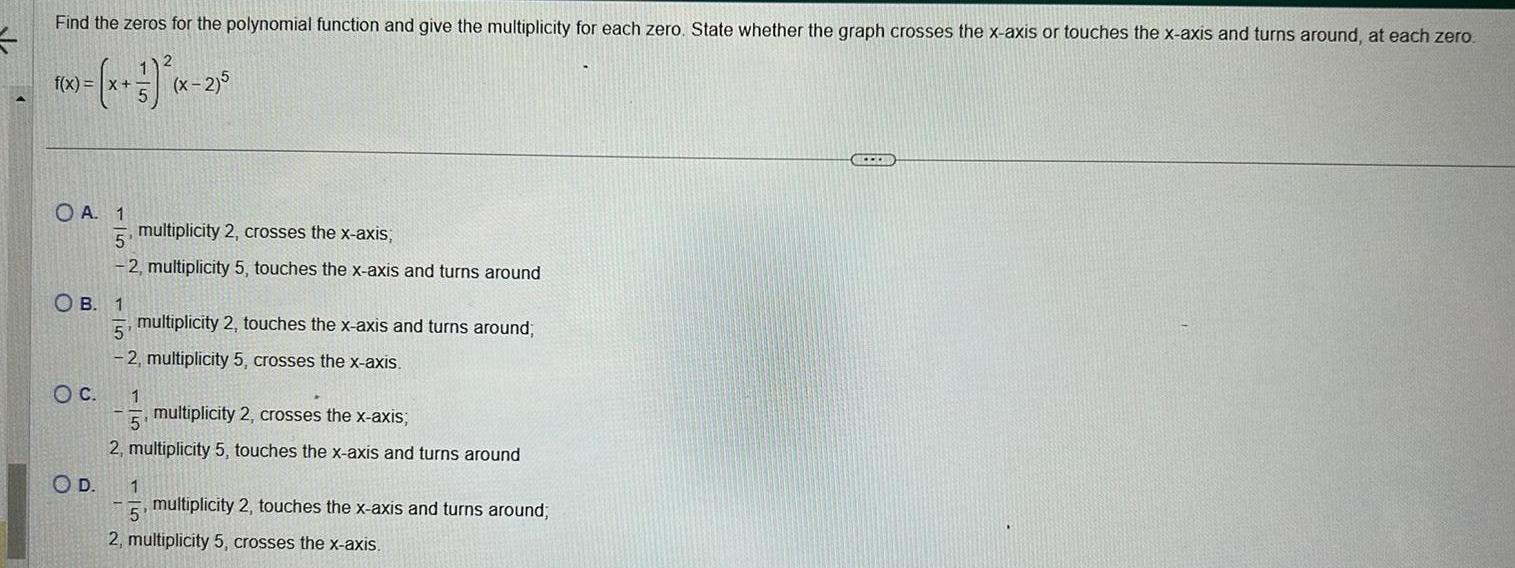 multiplicity for each zero State whether the graph crosses the x axis