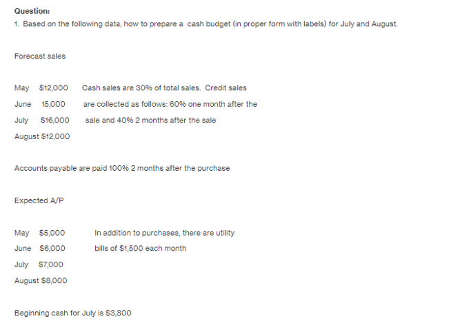 Question: 1. Based on the following data, how to prepare a