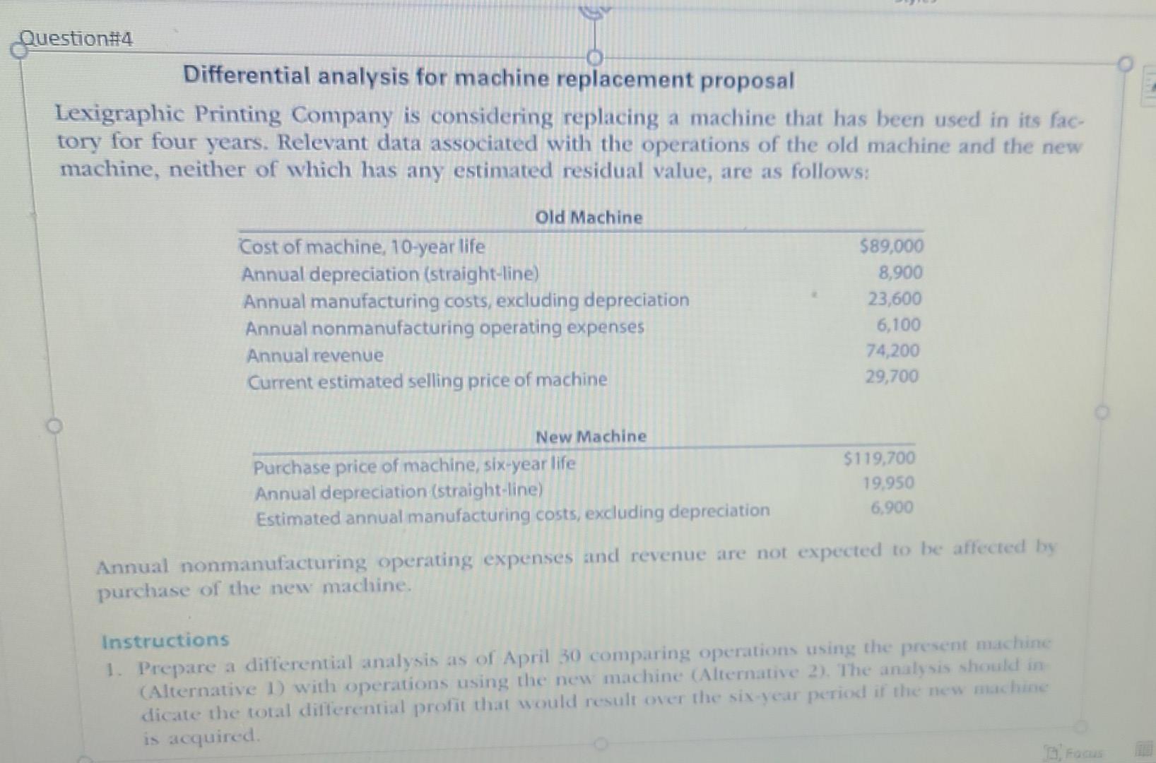 considering replacing a machine that has been used in its fac- tory