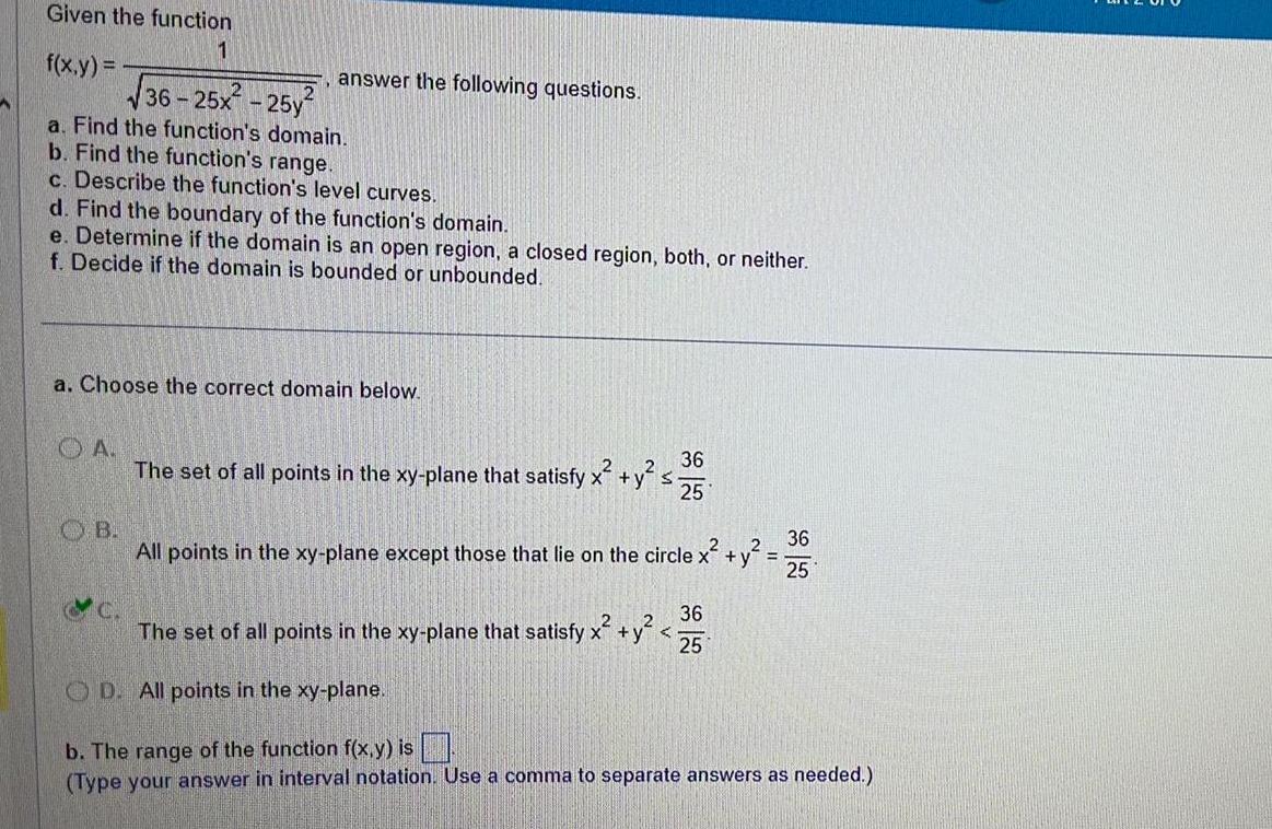 Given the function 1 f x y 36 25x 25y a