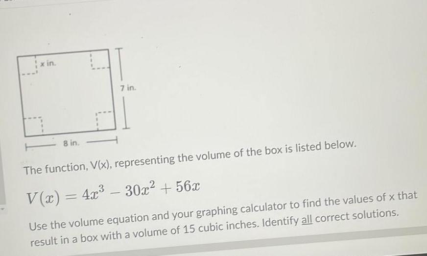 the volume of the box is listed below V x 4x 30x