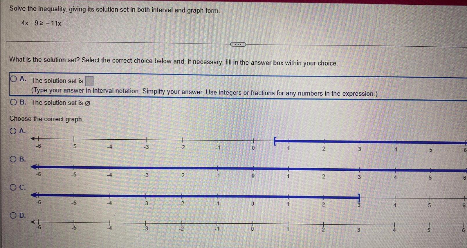 graph form 4x 92 11x What is the solution set Select the