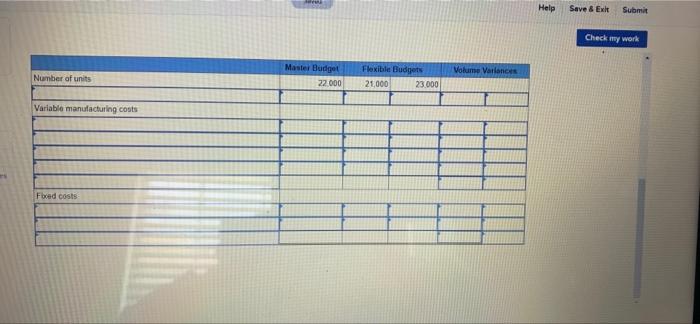 work 1 Problem 15-20A (Algo) Determining sales and variable cost volume variances