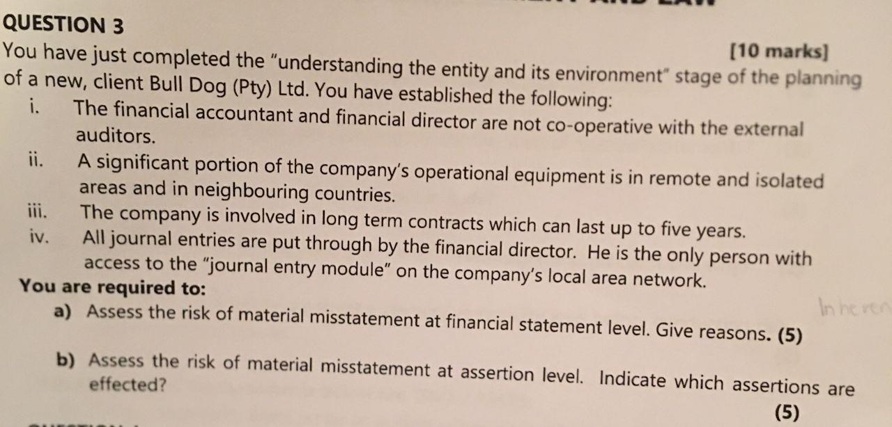  QUESTION 3 [10 marks) You have just completed the "understanding the