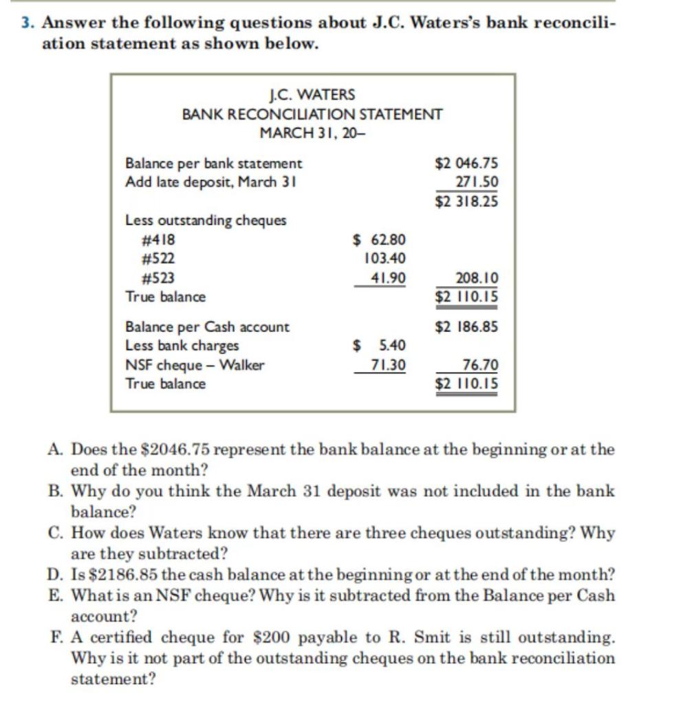 as shown below. A. Does the \$2046.75 represent the bank balance at