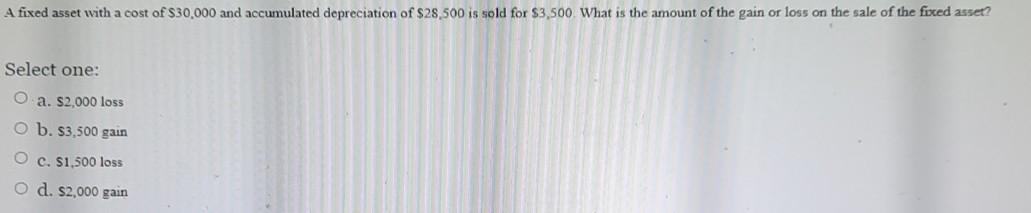 accumulated depreciation of $28,500 is sold for $3,500 What is the amount