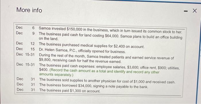 physical therapy. During the first month of operation (December), the business, titled