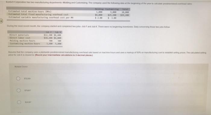 come with the following chance Total machine hors Direct materials Direct or