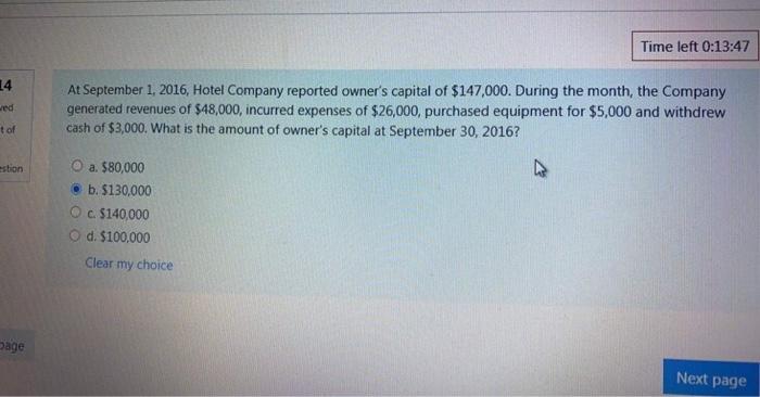 Hotel Company reported owner's capital of $147,000. During the month, the Company