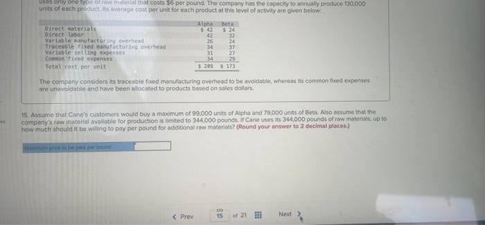 of raw material that costs $6 per pound. The company has the