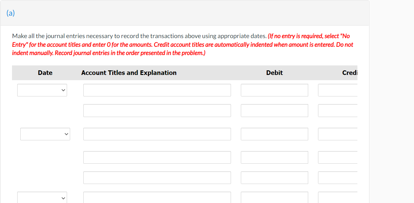 for the account titles and enter 0 for the amounts. Credit account