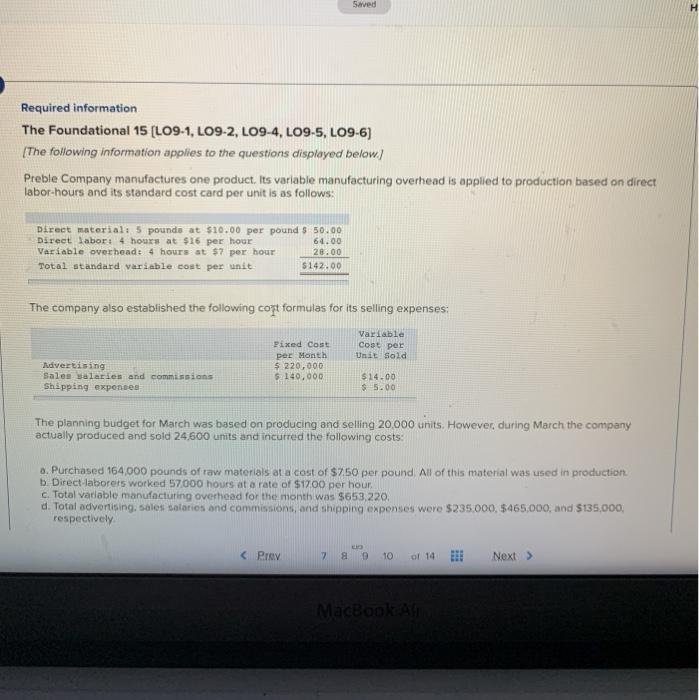 direct labor-hours and its standard cost card per unit is as follows: