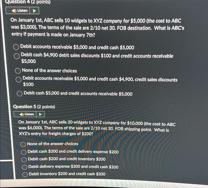 20 widgets to XYZ company for $10,000 (the cost to ABC was