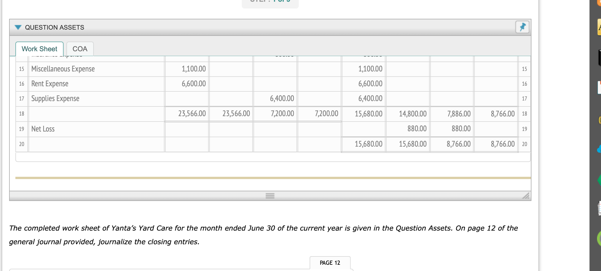 for the month ended June 30 of the current year is given