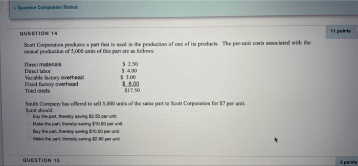  scott corporation Question Completion Status: QUESTION 14 11 points Scott Corporation