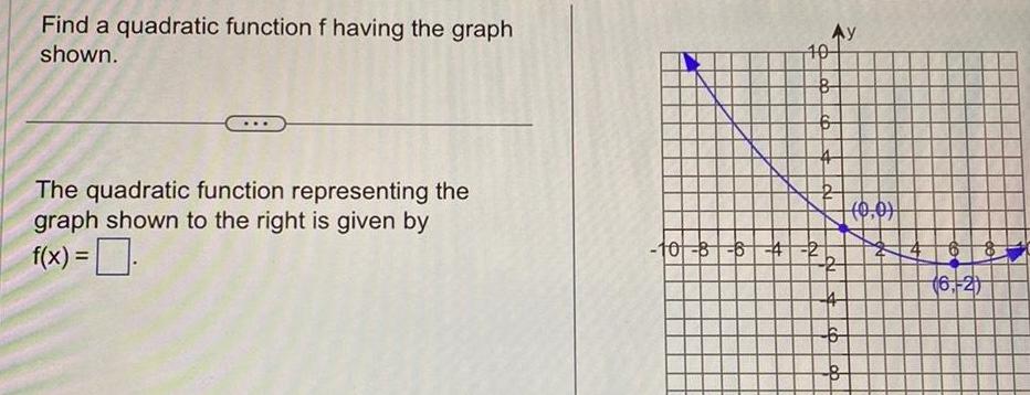  Find a quadratic function f having the graph shown The quadratic