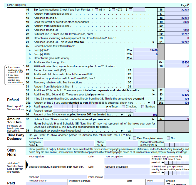 22292 17 Amount from Schedule 2, line 3 17 16 Add lines