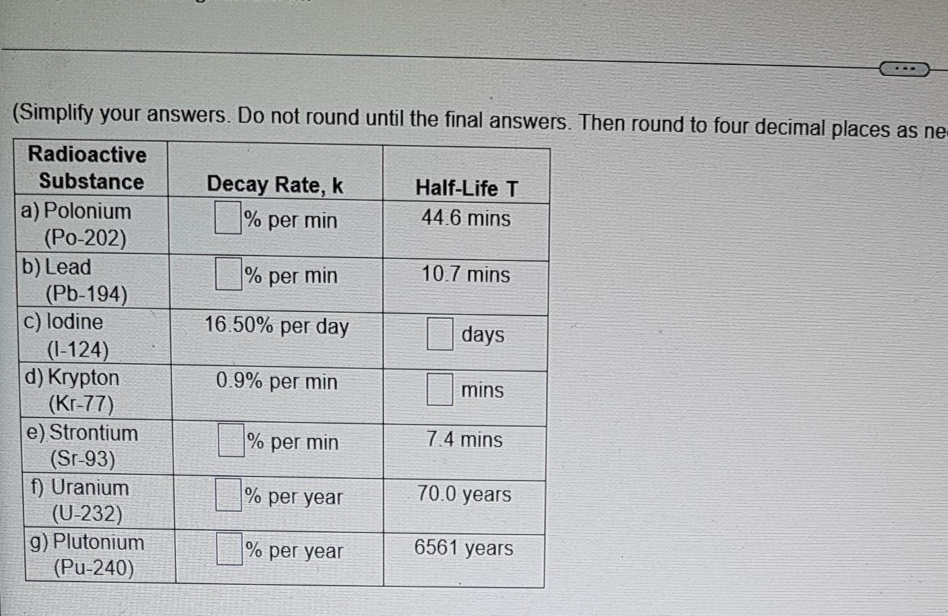 round to four decimal places as ne Radioactive Substance a Polonium Po