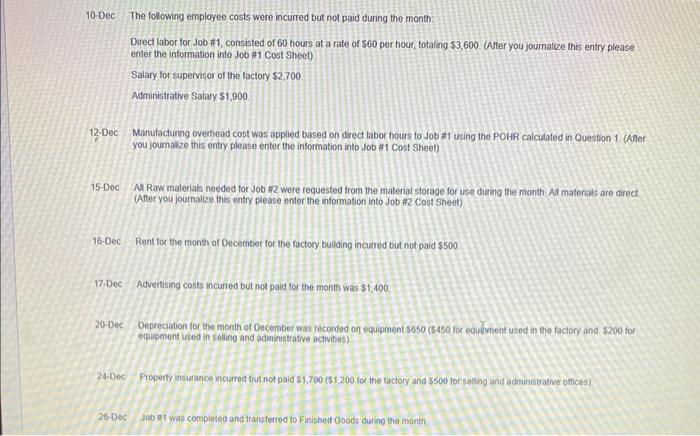 Job \#1 Cost Sheet and Job \#2 Cost Sheet. The cost of