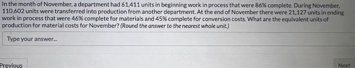 department had 69,915 units in beginning work in process that were 16%