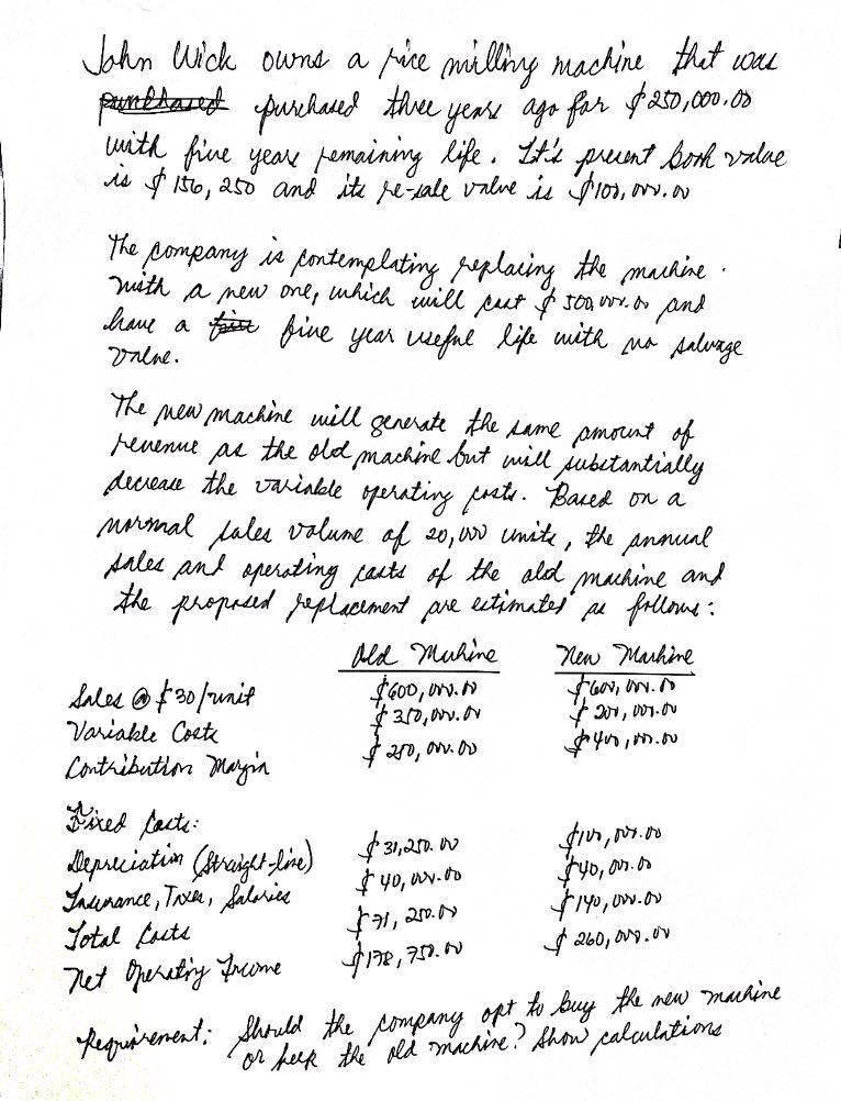  Based on the given data below. Should the company opt for