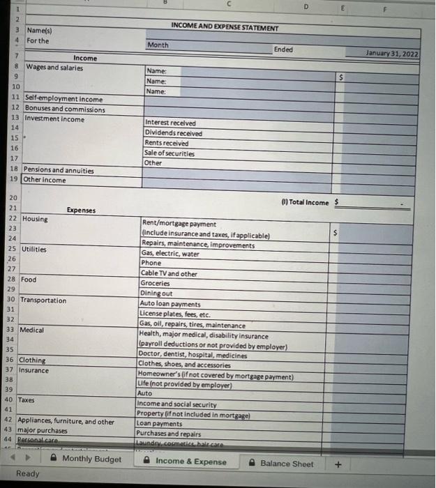 1-month personal budget using the monthly budget worksheet in the attached. 2.