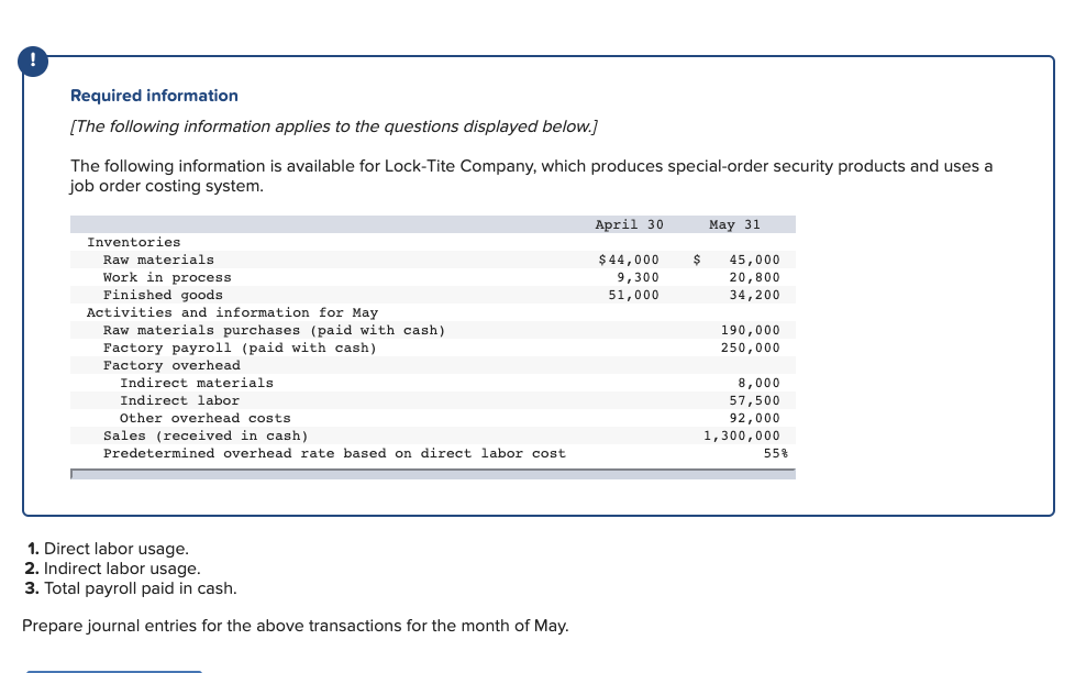 Factory payroll (paid with cash) Factory overhead Indirect materials Indirect labor Other