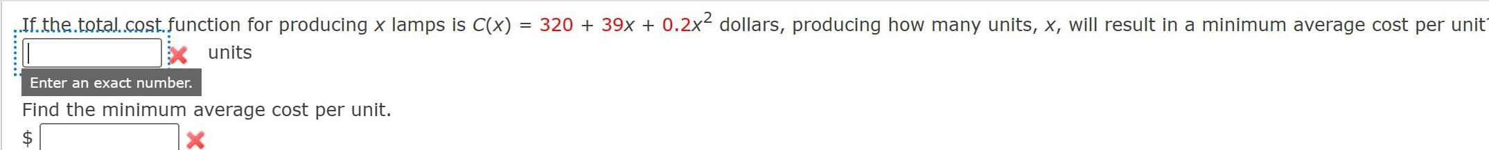 x 320 39x 0 2x dollars producing how many units x will
