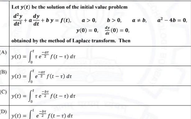 the initial value problem d y dt dy a by f t