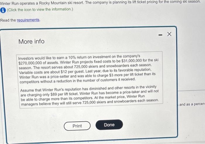 need help immediately! linter Run operates a Rocky Mountain ski resort.