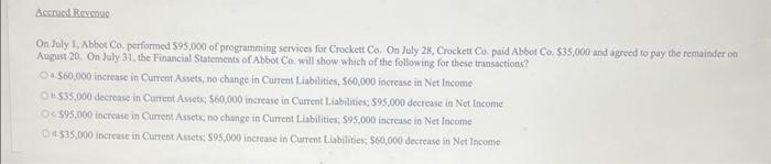  please help On July 1, Abbot Co. performed 595,000 of programming