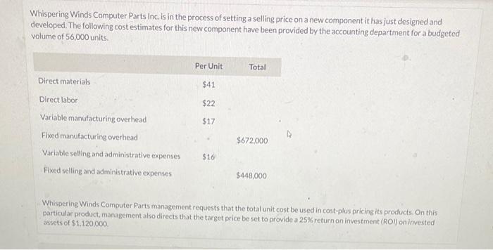 designed and developed. The following cost estimates for this new component have