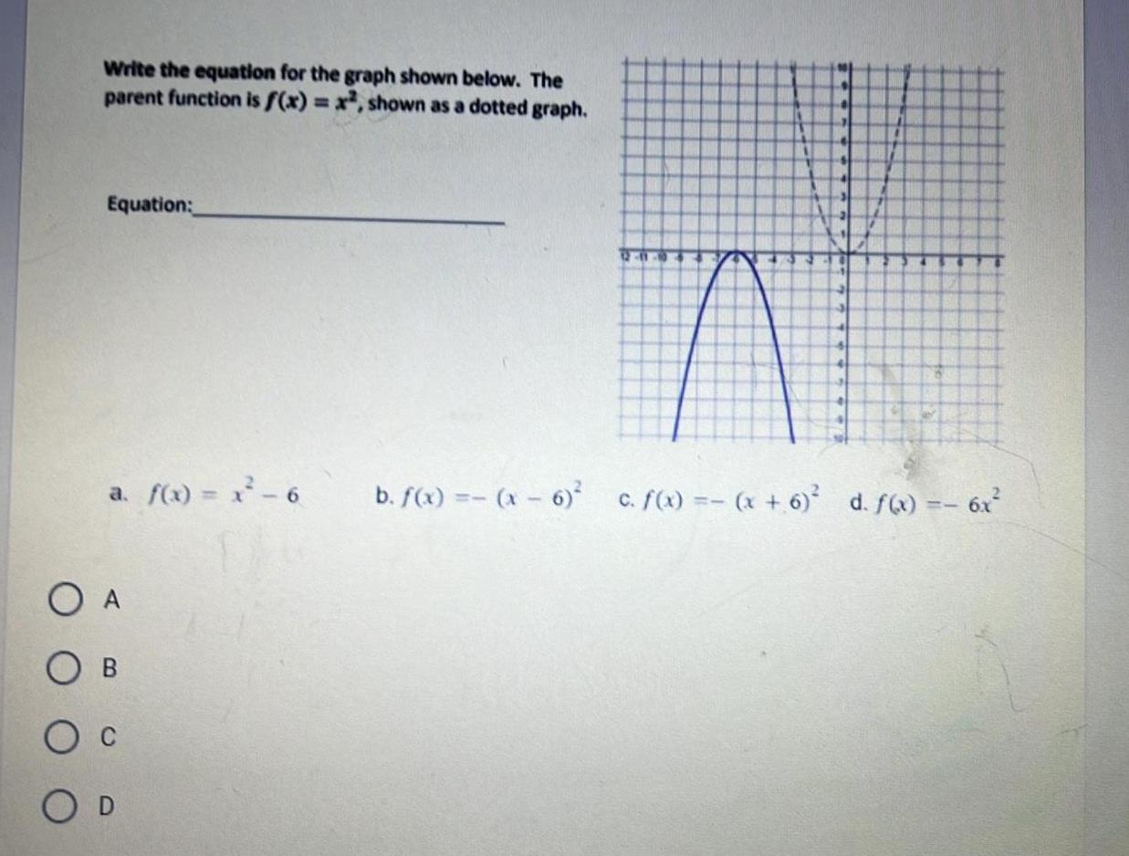  Write the equation for the graph shown below The parent function