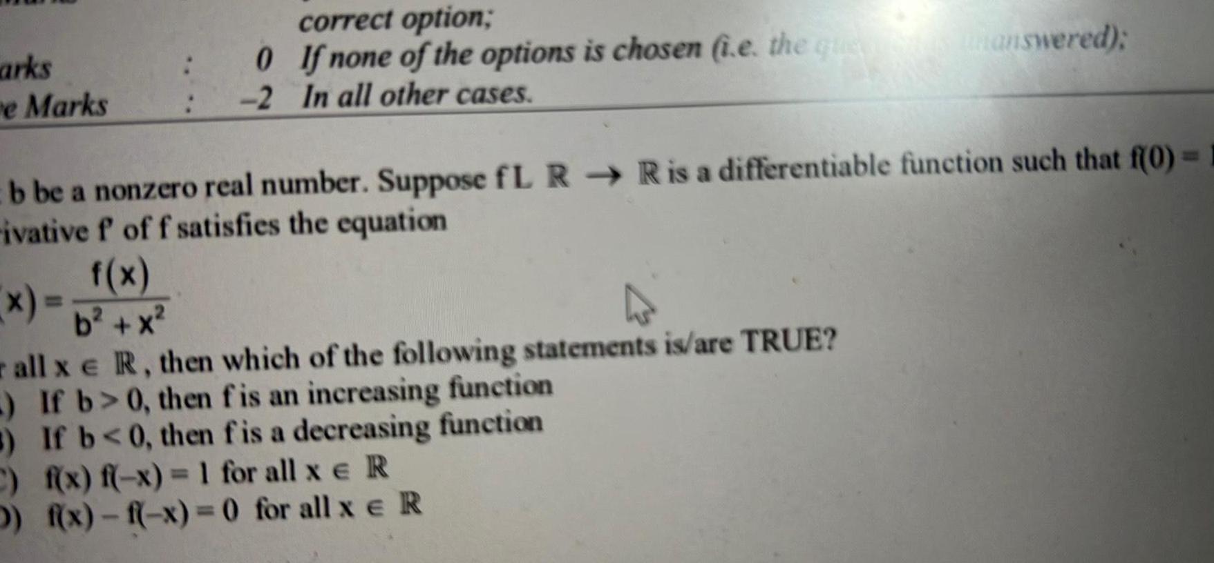  arks e Marks 0 2 f x b x correct option