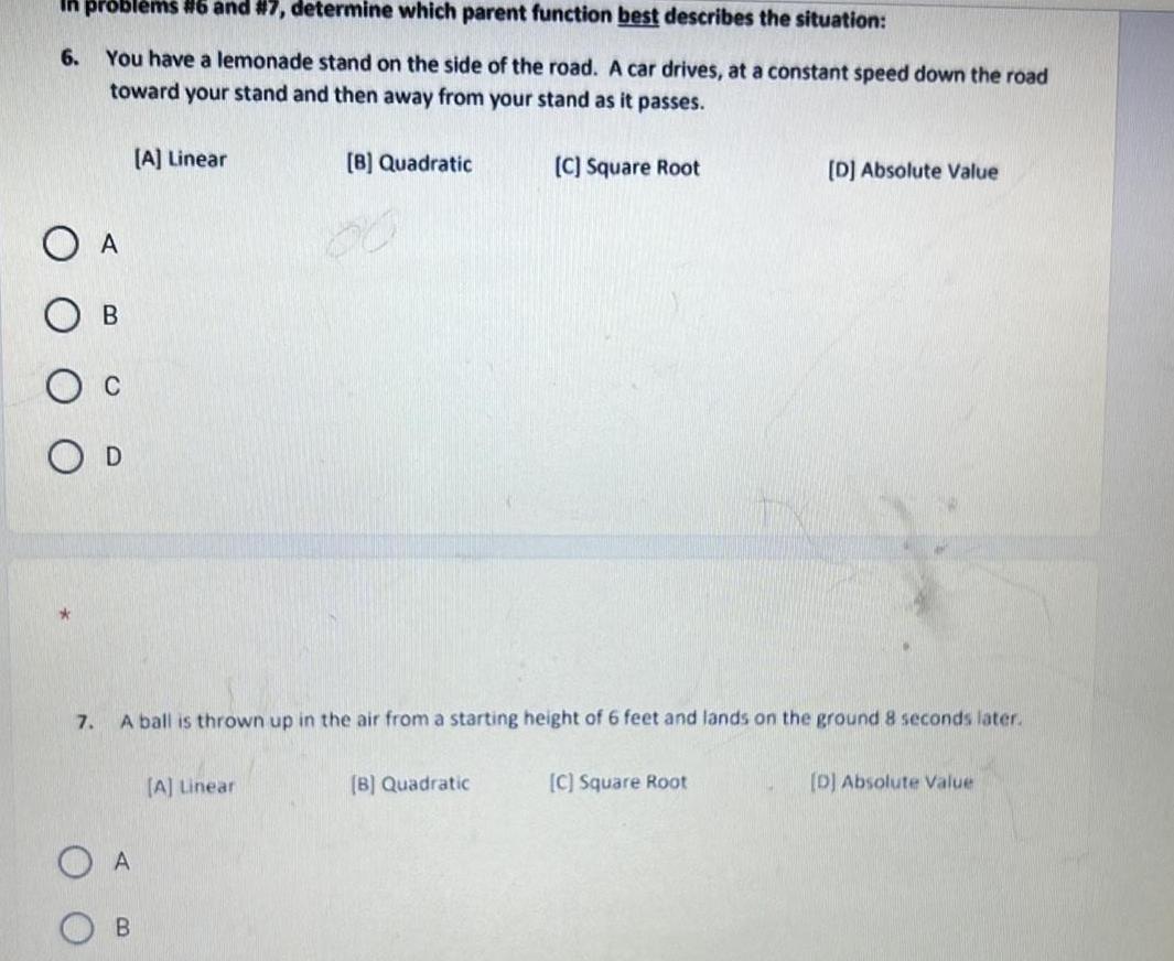  In problems 6 and 7 determine which parent function best describes