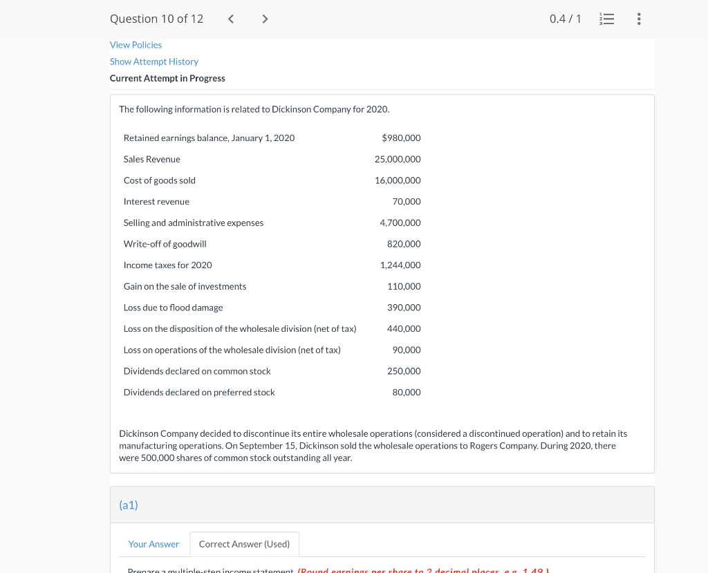 earnings first) View Policies Show Attempt History Current Attempt in Progress The