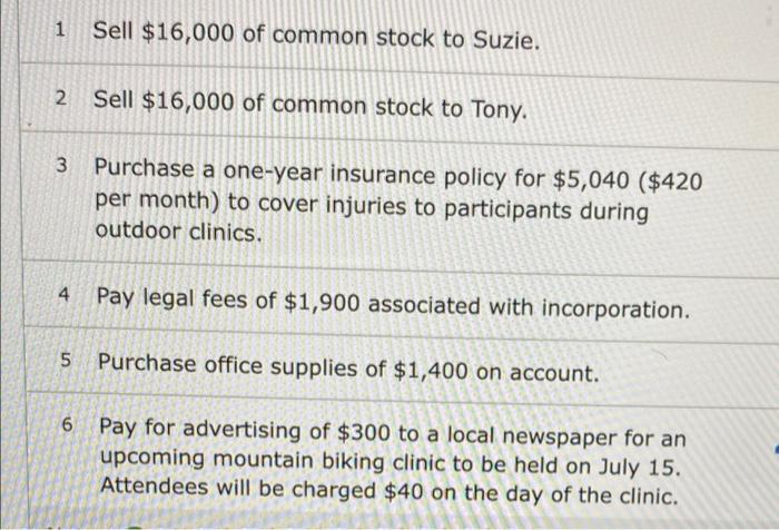 of the company. The following transactions occur from July 1 through December