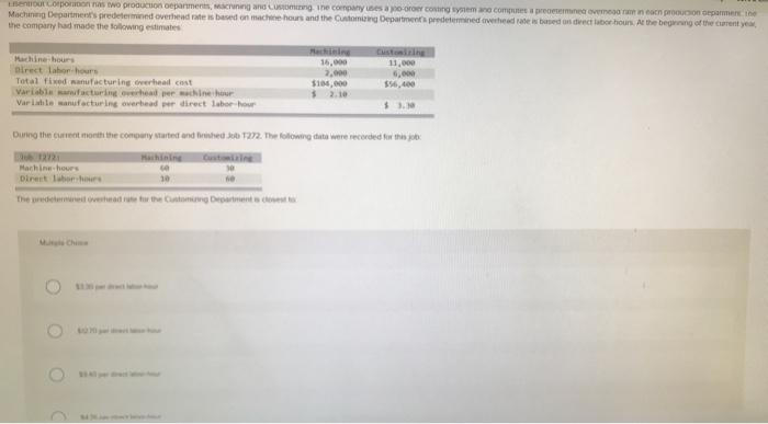 started and Bhed 272. The following data were recorded for the job