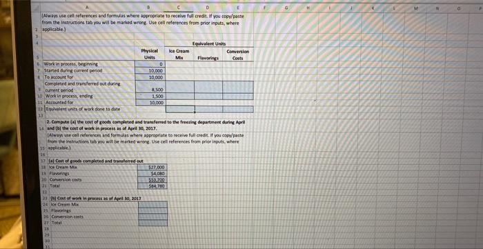 materials cost categories (ice cream mix and flavorings) and one cerverion cost