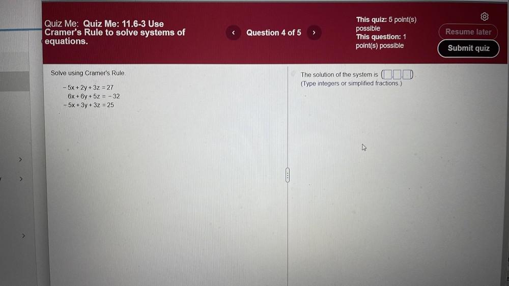 + 6y + 5z = - 32-5x + 3y + 3z =