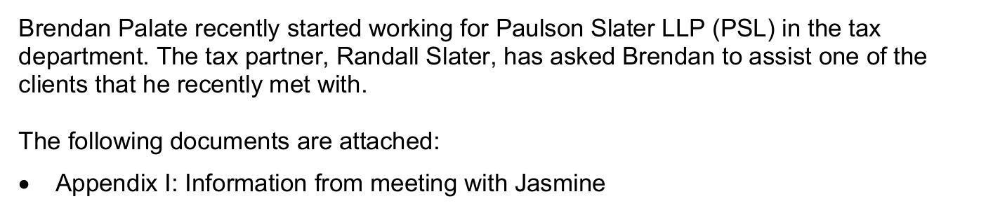 documents are attached: Appendix 1: Information from meeting with Jasmine Appendix 1: