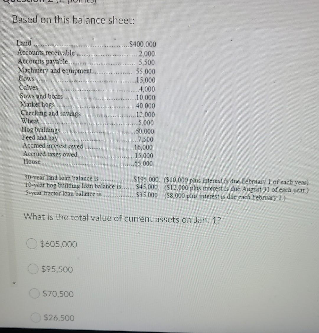 Based on this balance sheet: Land Accounts receivable Accounts payable. Machinery