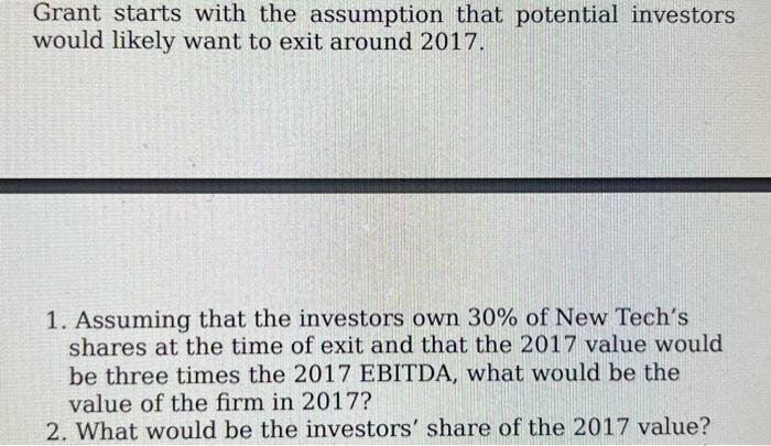 assumption that potential investors would likely want to exit around 2017. 1.