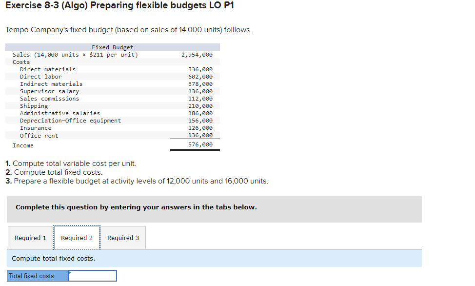 budget (based on sales of 14,000 units) folllows. 2,954,000 Fixed Budget Sales