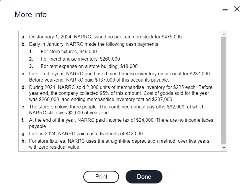 cash flows? 2. Prepare NARRC's income statement for the year ended December