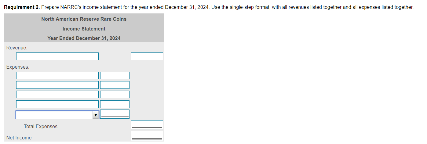 31, 2024. Use the single-step format, with all revenues listed together and